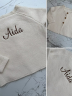 Beige Girls Cardigan With Embroidery Name