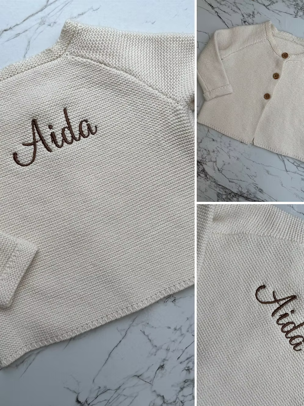 Beige Girls Cardigan With Embroidery Name