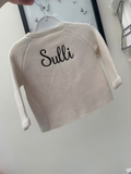 Beige Girls Cardigan With Embroidery Name