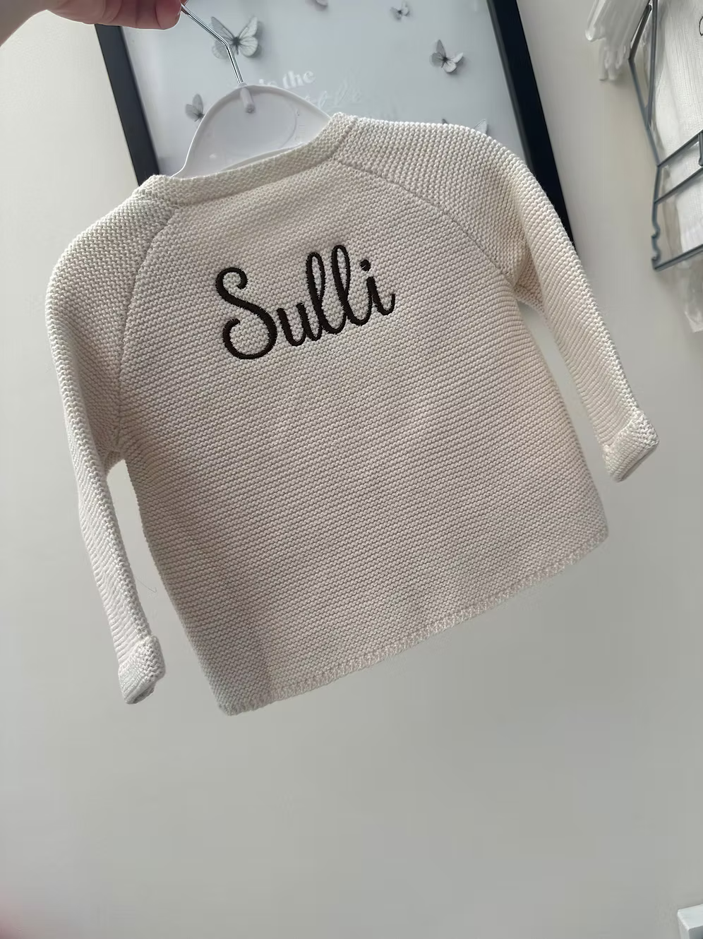 Beige Girls Cardigan With Embroidery Name