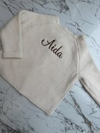 Beige Girls Cardigan With Embroidery Name