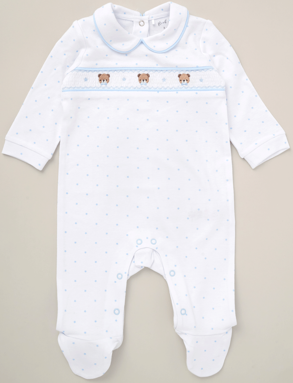 Blue & White Babygrow With Bear Design