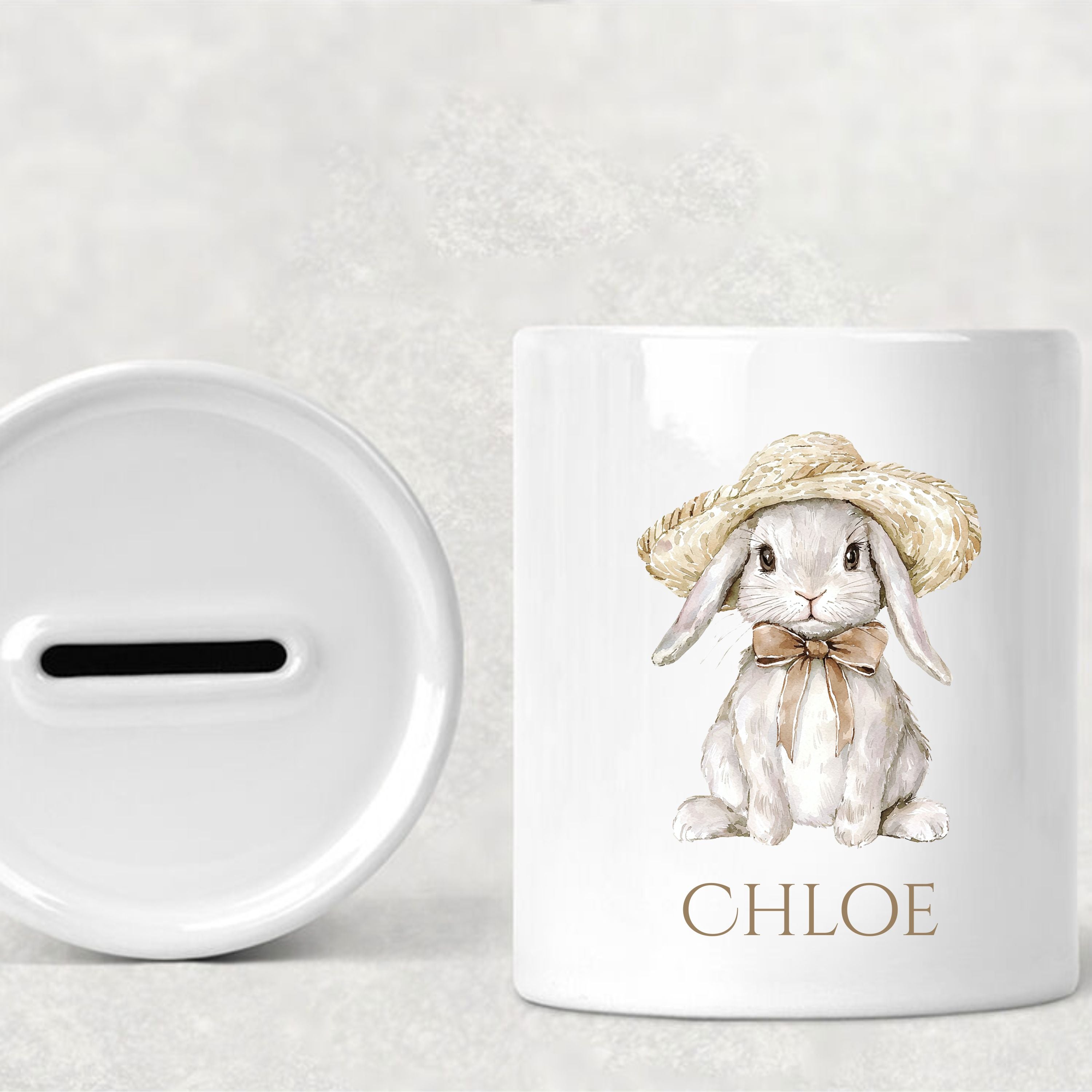 Personalised Ceramic Bunny Easter Money Box | Custom Name Piggy Bank