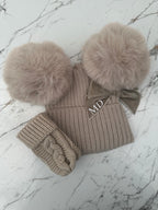 Beanie Double Pom Hat & Mittens