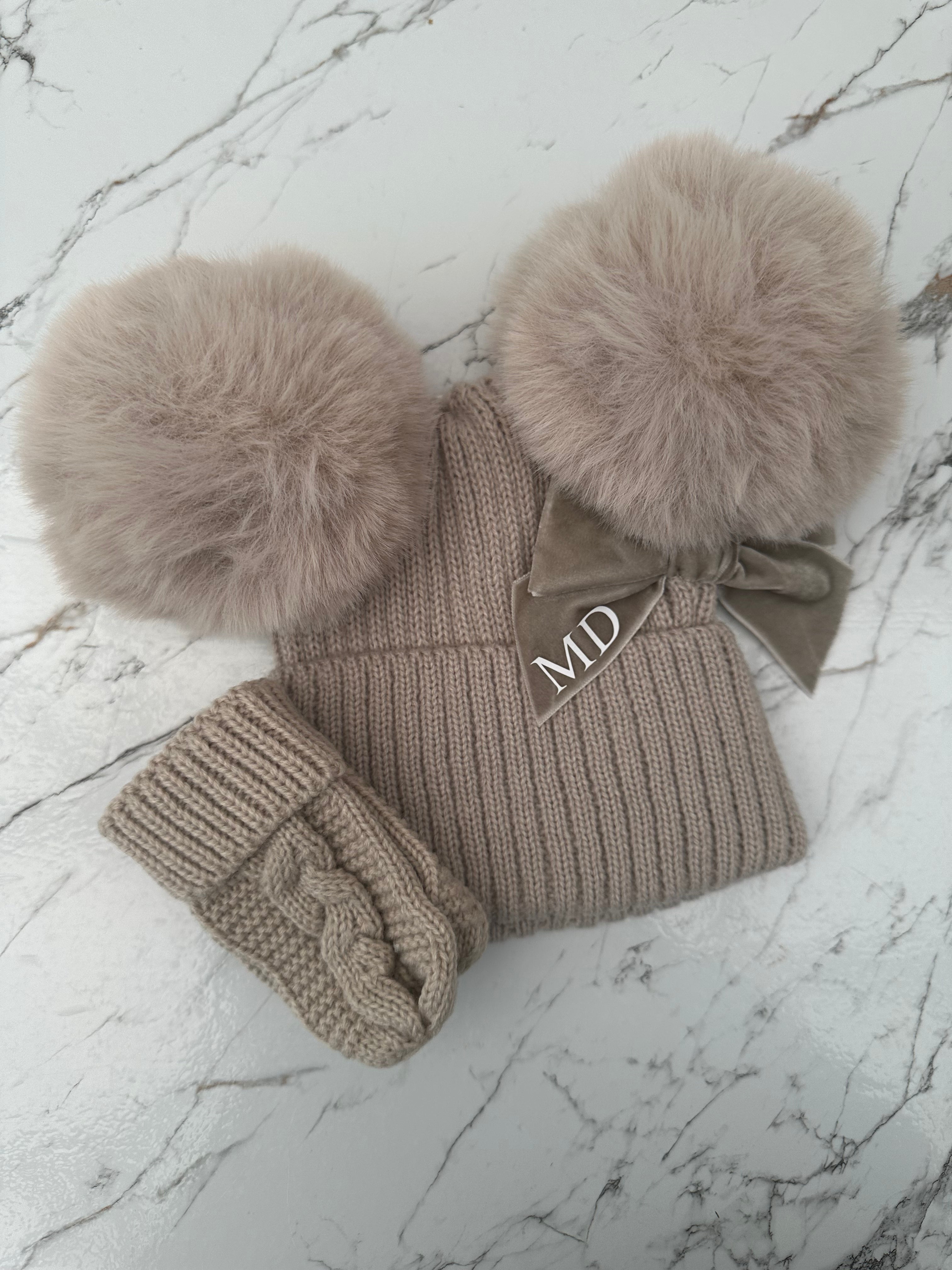 Beanie Double Pom Hat & Mittens