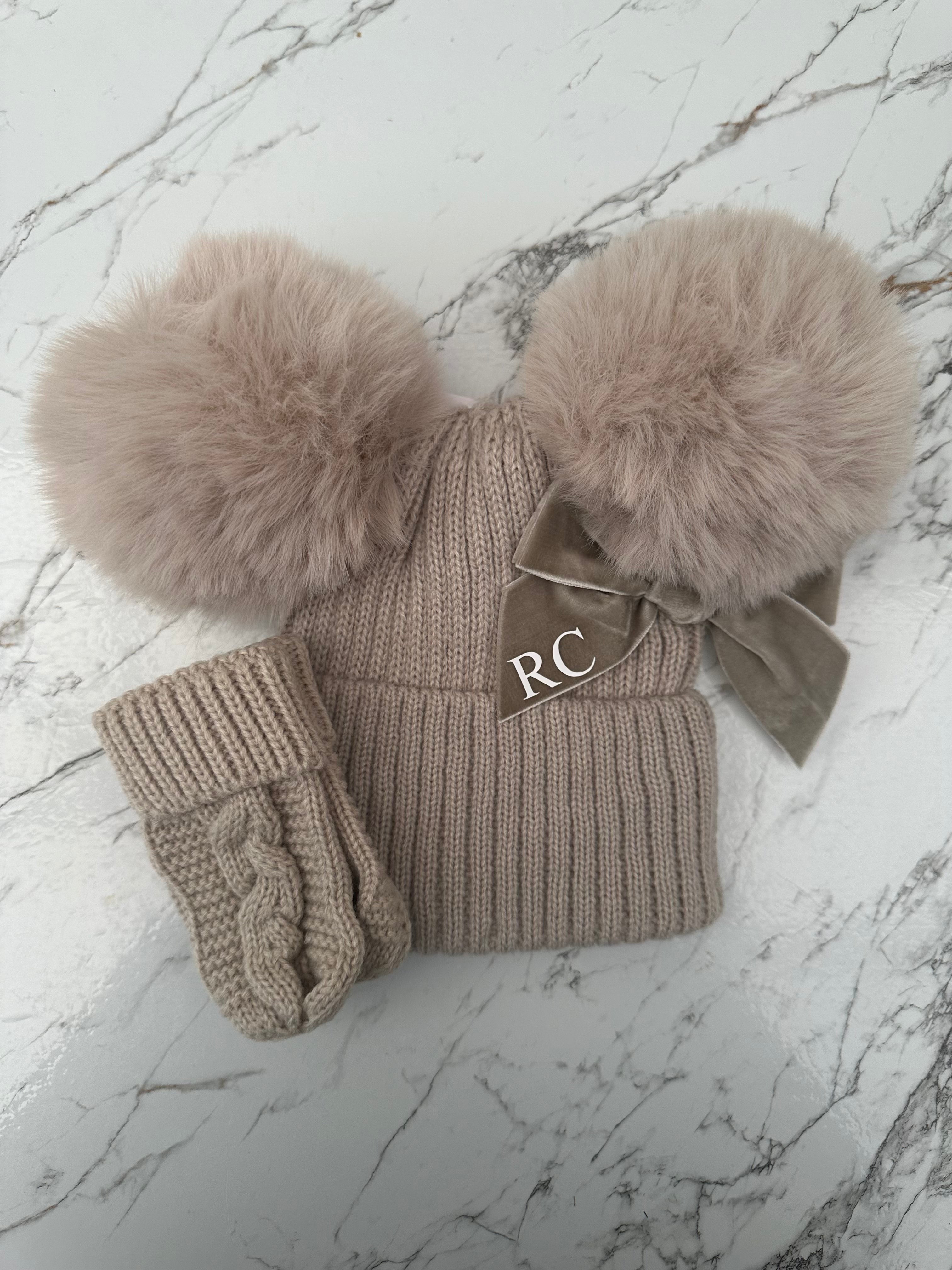 Beanie Double Pom Hat & Mittens