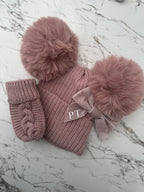Beanie Double Pom Hat & Mittens