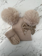 Beanie Double Pom Hat & Mittens