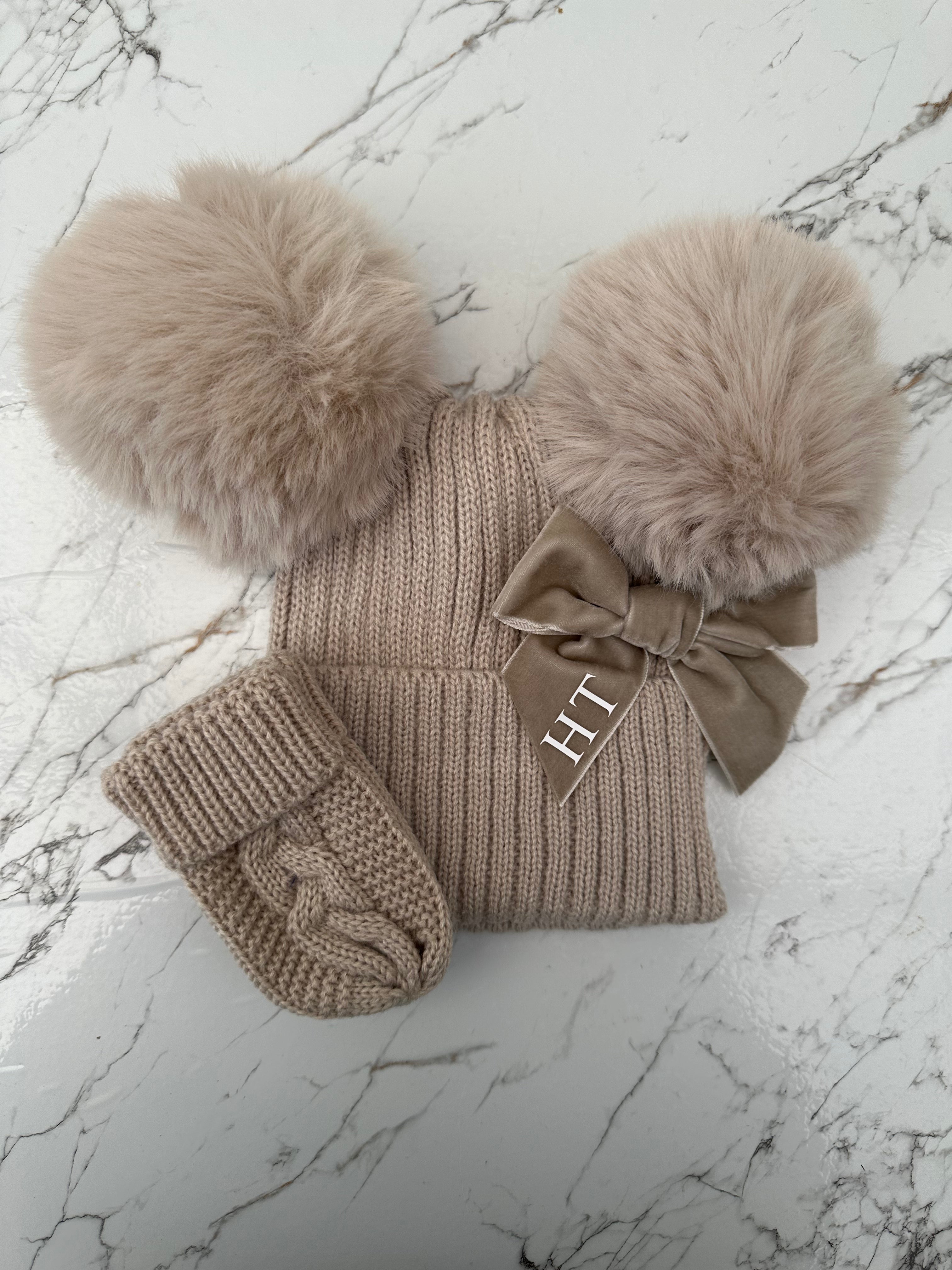 Beanie Double Pom Hat & Mittens