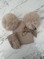 Beanie Double Pom Hat & Mittens