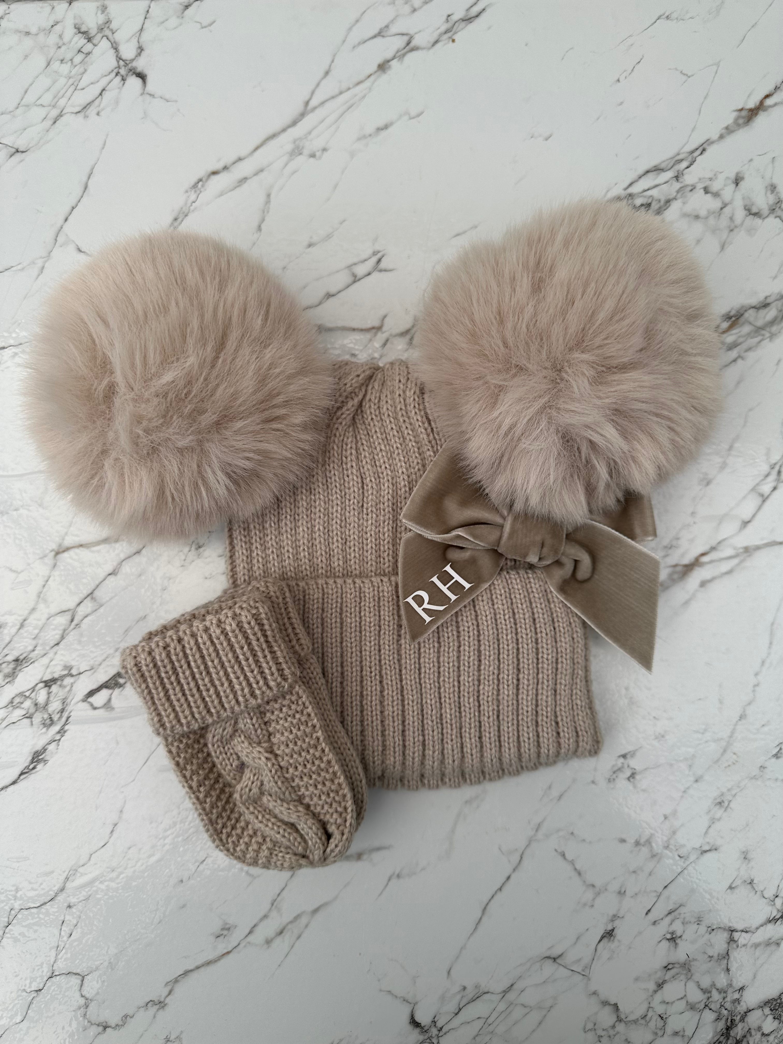 Beanie Double Pom Hat & Mittens