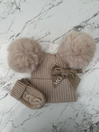 Beanie Double Pom Hat & Mittens