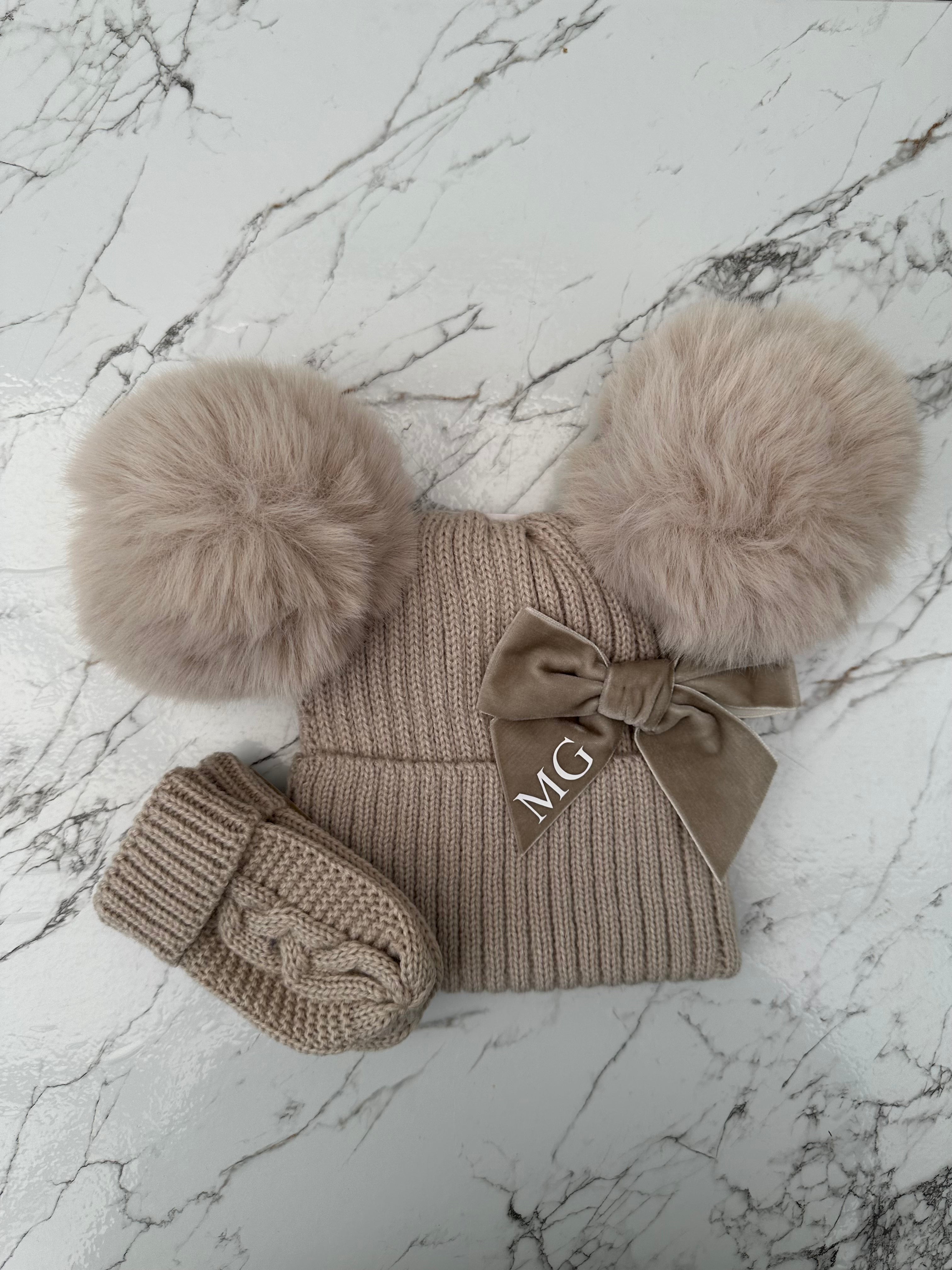 Beanie Double Pom Hat & Mittens