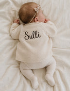 Beige Girls Cardigan With Embroidery Name