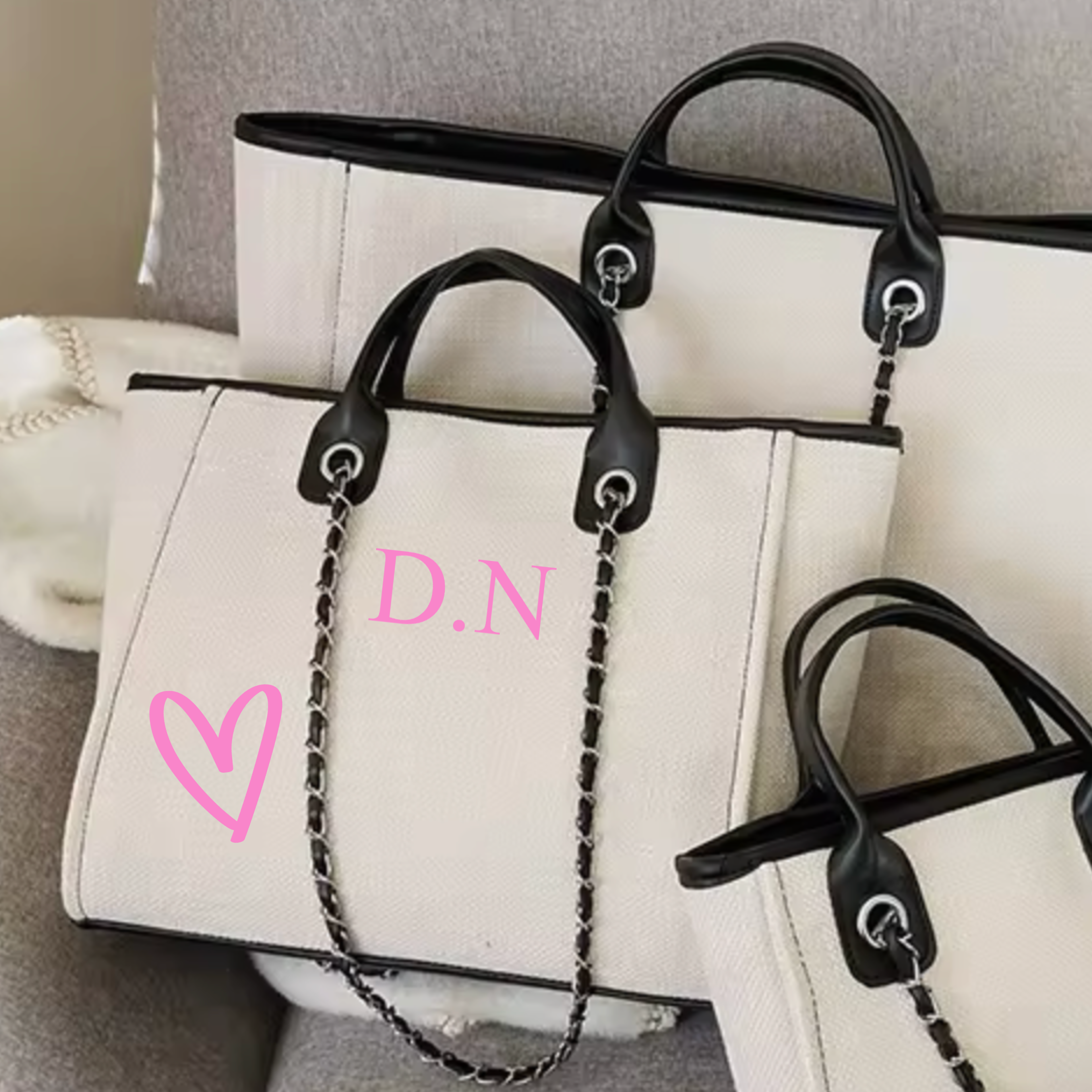 Personalised Canvas Tote Bag with Graffiti Heart | Custom Initial Bag