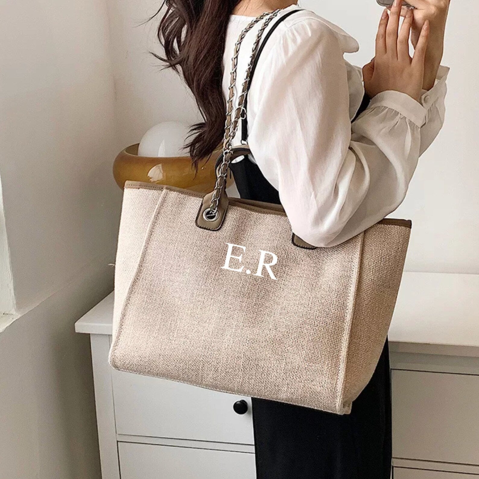 Personalised Chain Monogram Canvas Tote Bag