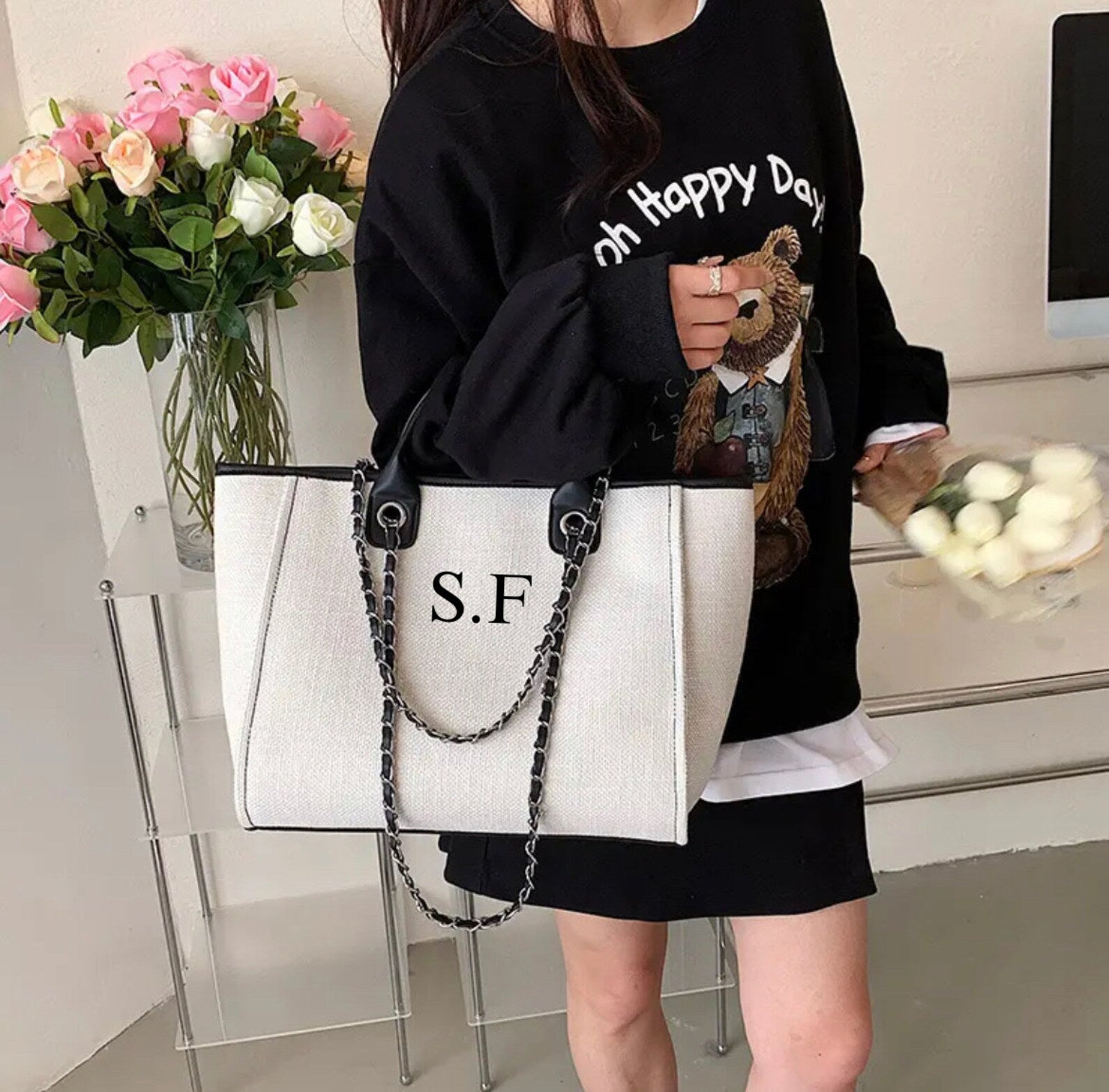 Personalised Chain Monogram Canvas Tote Bag