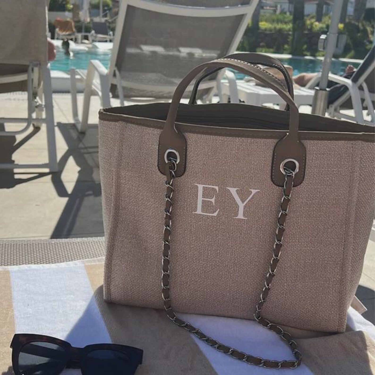 Personalised Chain Monogram Canvas Tote Bag