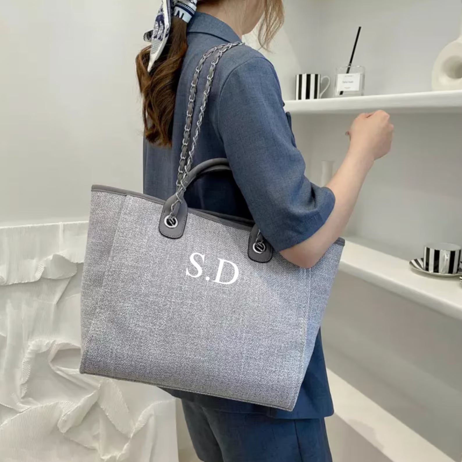 Personalised Chain Monogram Canvas Tote Bag