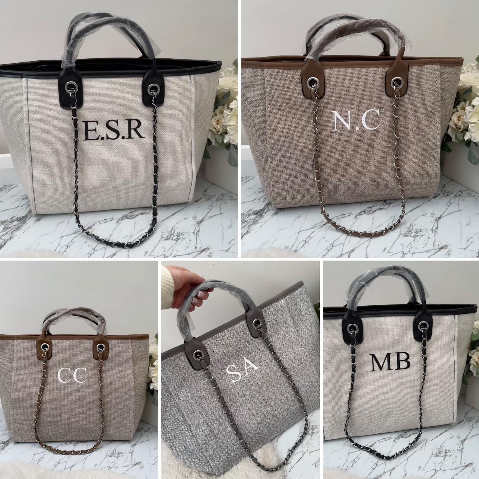 Personalised Chain Monogram Canvas Tote Bag